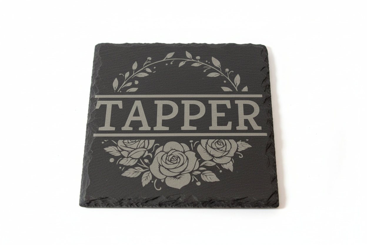Customized Floral Monogram Slate Coasters - Set of 4
