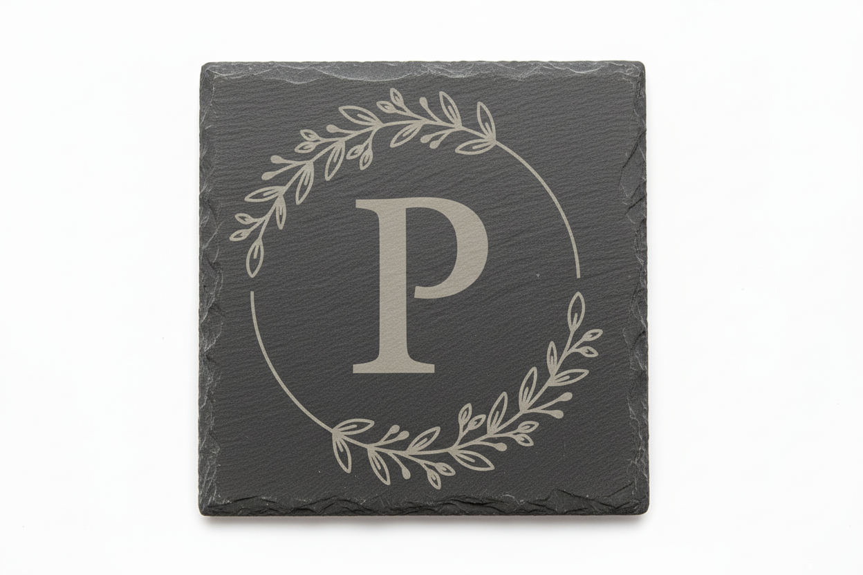 Slate coaster with monogram letter P