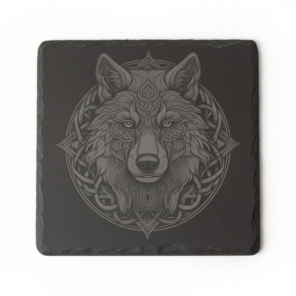 Celtic Wolf Square Slate Coaster - No Shadows