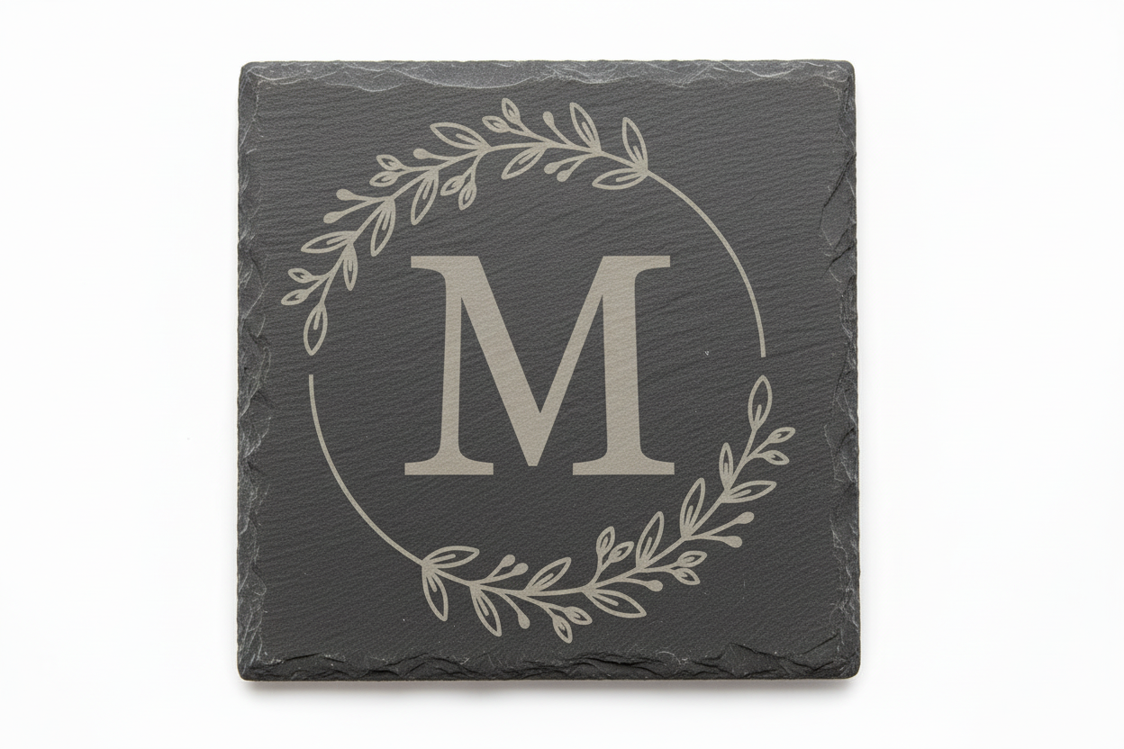 Slate coaster with monogram letter M