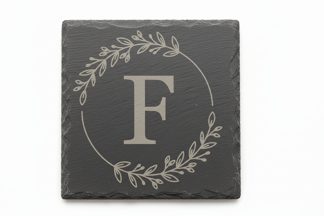 Slate coaster with monogram letter F