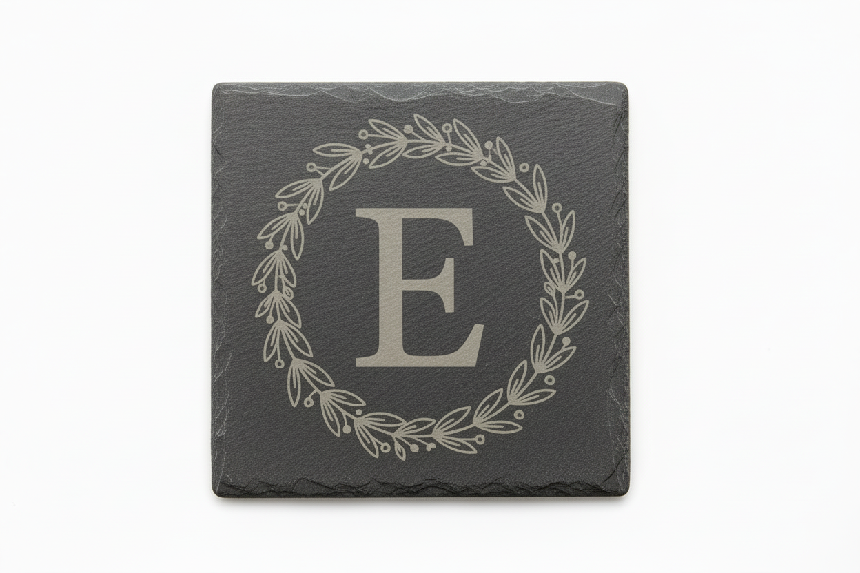 Slate coaster with monogram letter E
