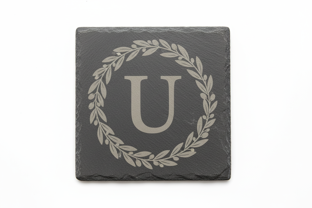 Slate coaster with monogram letter U
