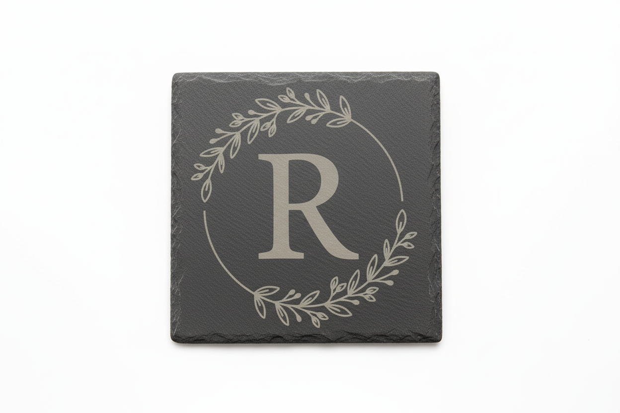 Slate coaster with monogram letter R