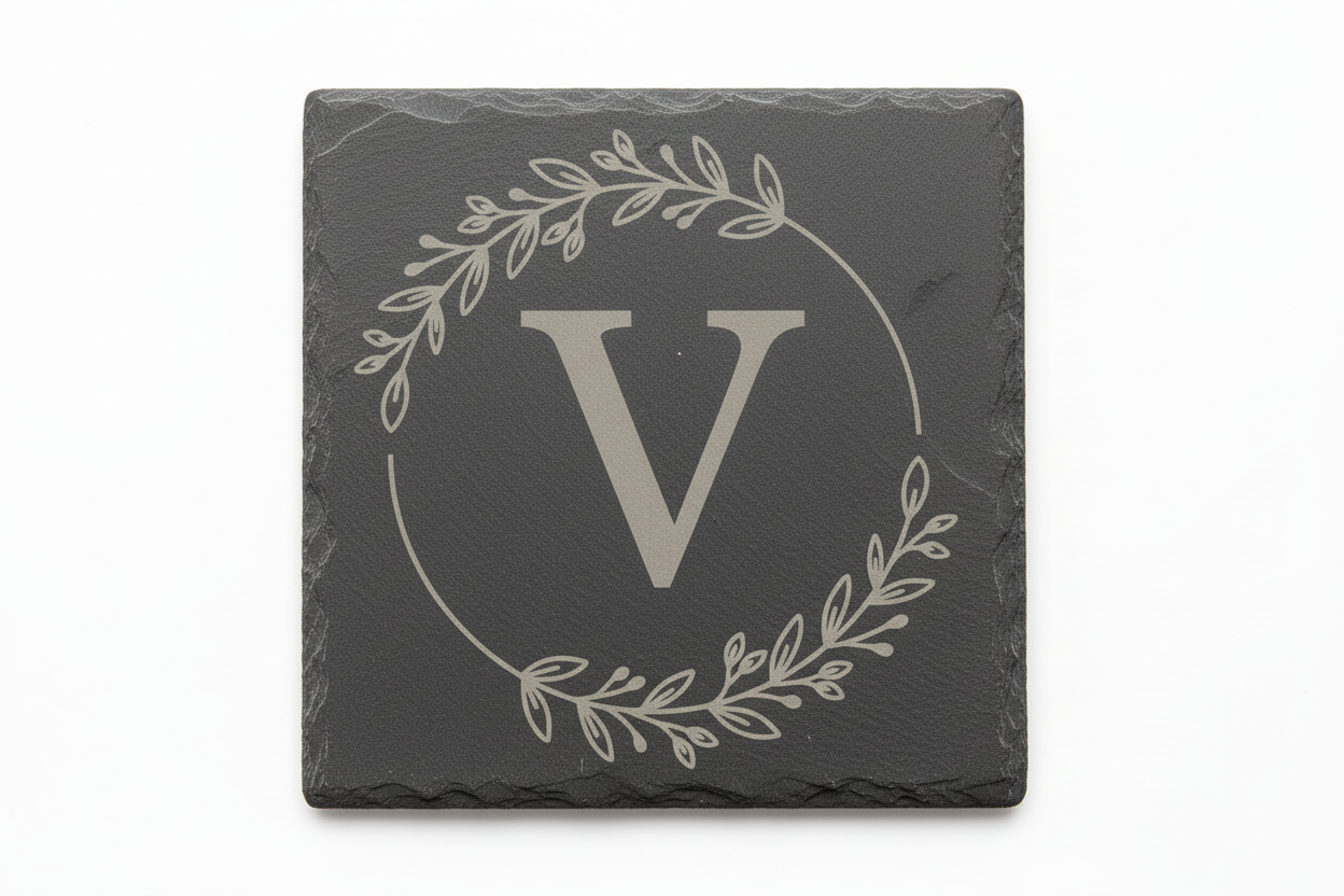 Slate coaster with monogram letter V