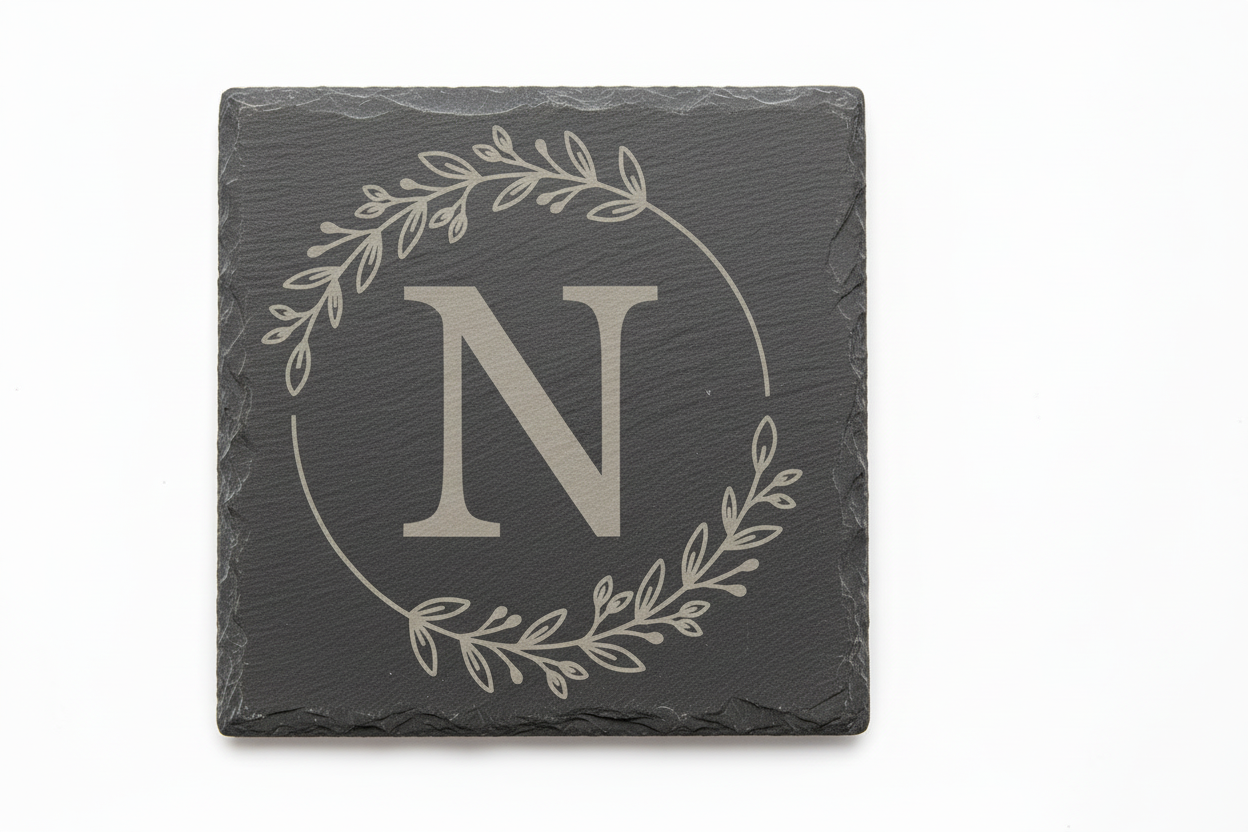 Slate coaster with monogram letter N