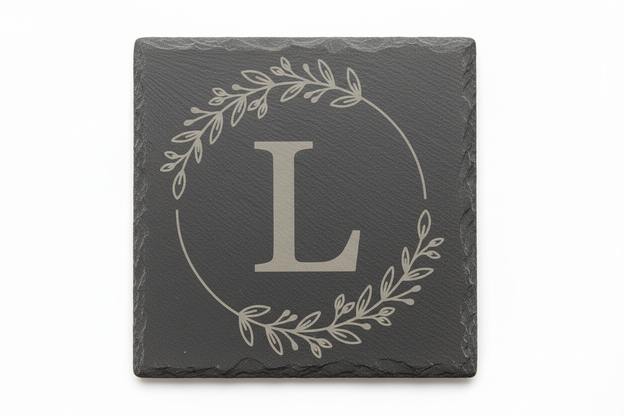Slate coaster with monogram letter L