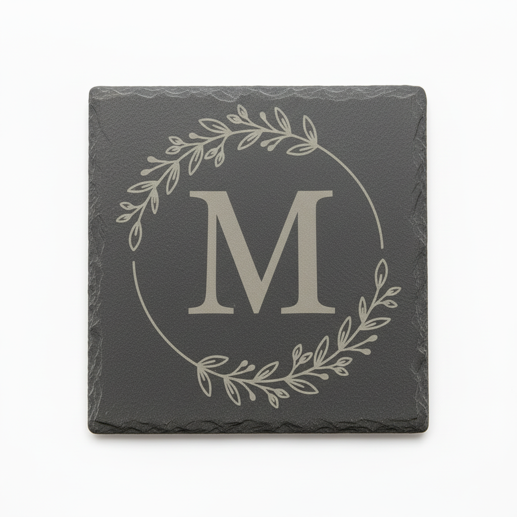 Slate coaster with letter M