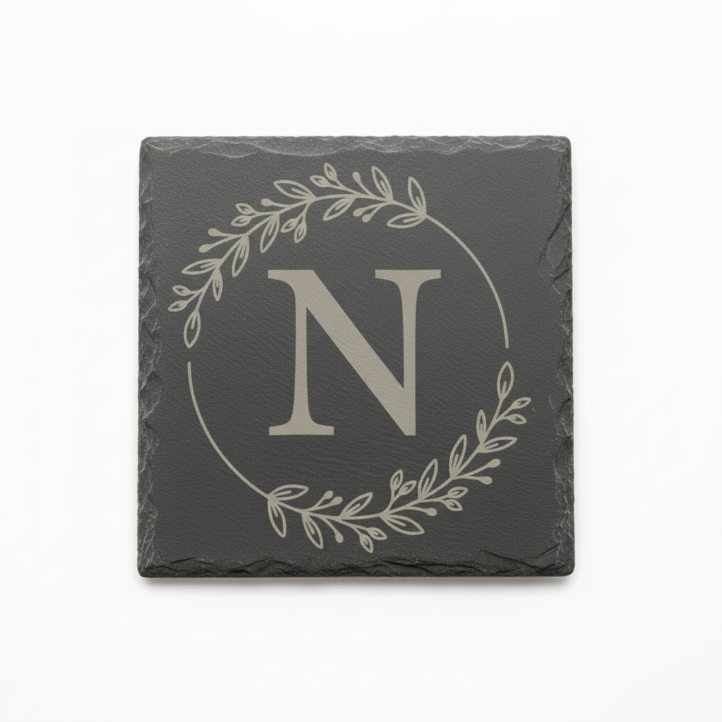 Slate coaster with letter N