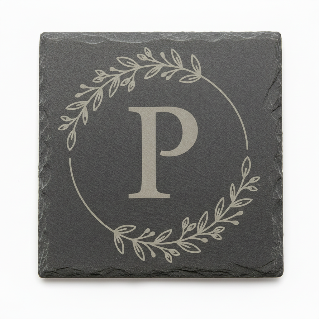 Slate coaster with letter P