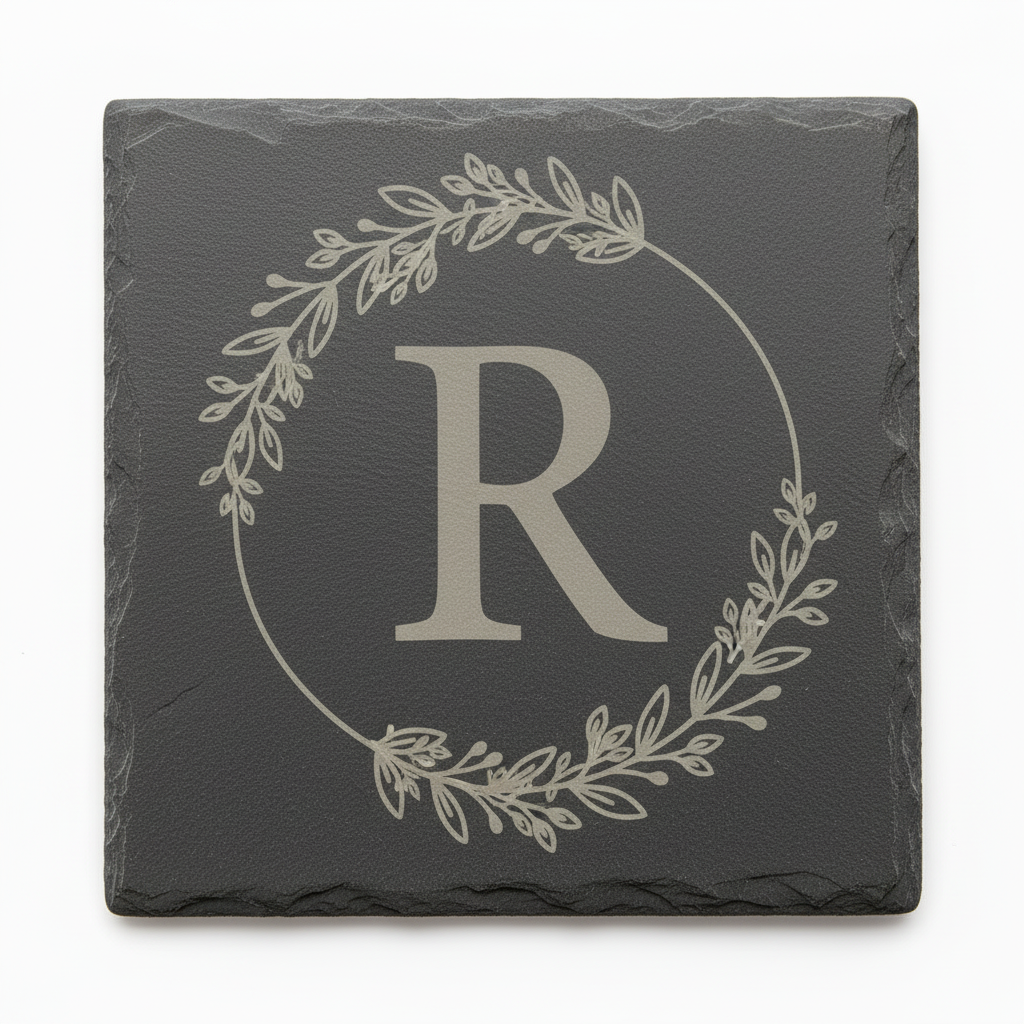 Slate coaster with letter R
