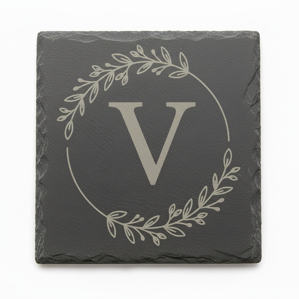 Slate coaster with letter V